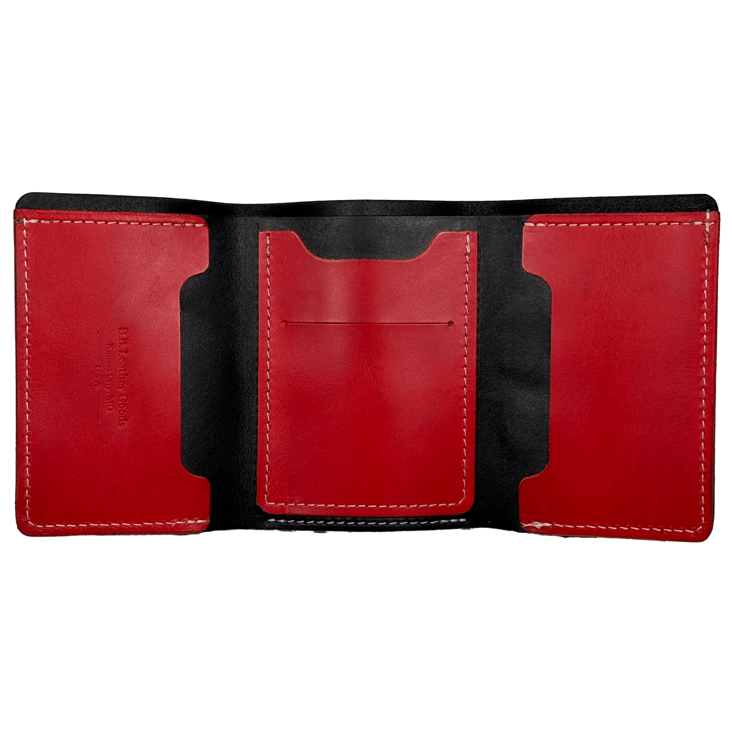 Black & Red Bridle Leather Tri-Fold Wallet - BB Leather Goods