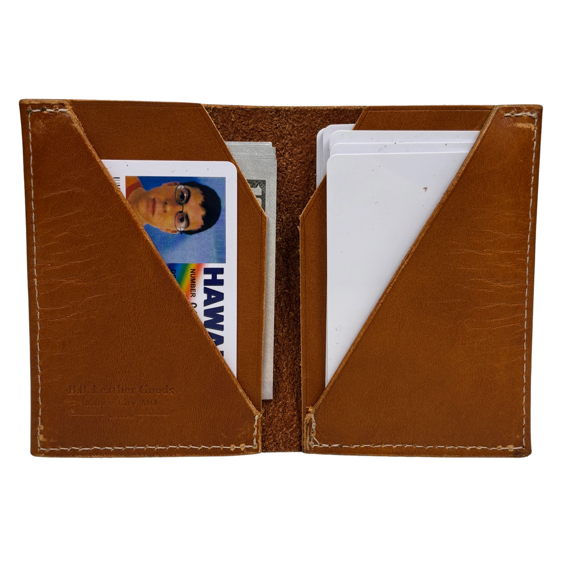 Tan Bridle Leather Card Wallet - BB Leather Goods